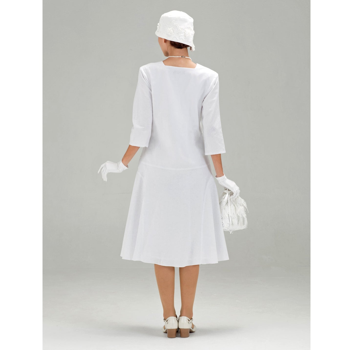 White Great Gatsby cotton dress with square neckline