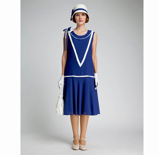 Great Gatsby dress in dark blue and off-white - a vintage-inspired Roaring Twenties dress