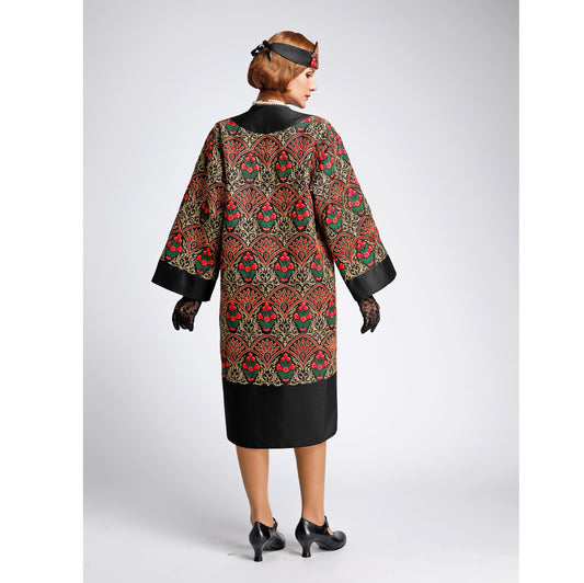 Size M/L - Black Great Gatsby 20s-inspired embroidered silk art deco coat