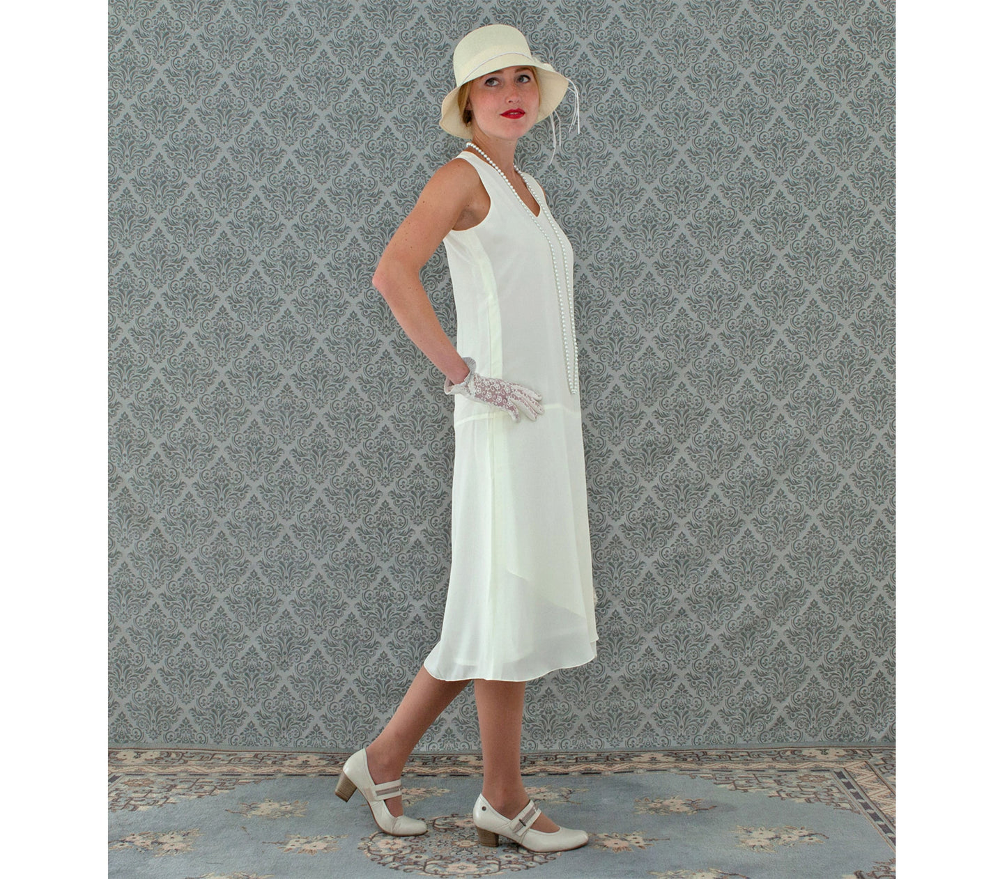 Cream 1920s high tea dress with drape and bow