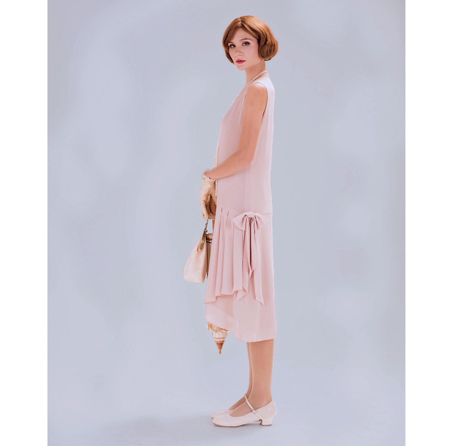 Chiffon 1920s high tea dress or flapper with drape and bow. Can be worn as a Great Gatsby dress, Downton Abbey dress or Jazz Age lawn part dress