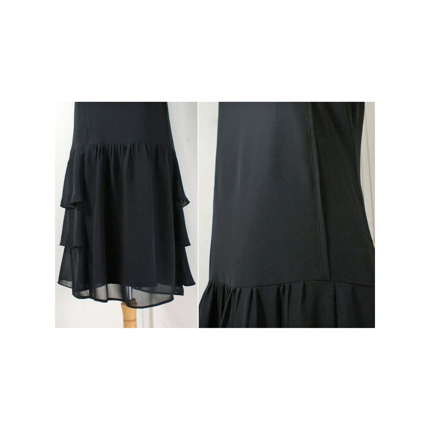 Black chiffon flapper dress with tiered skirt. The 1920s dress that can be worn as a Great Gatsby dress or Downton Abbey dress.