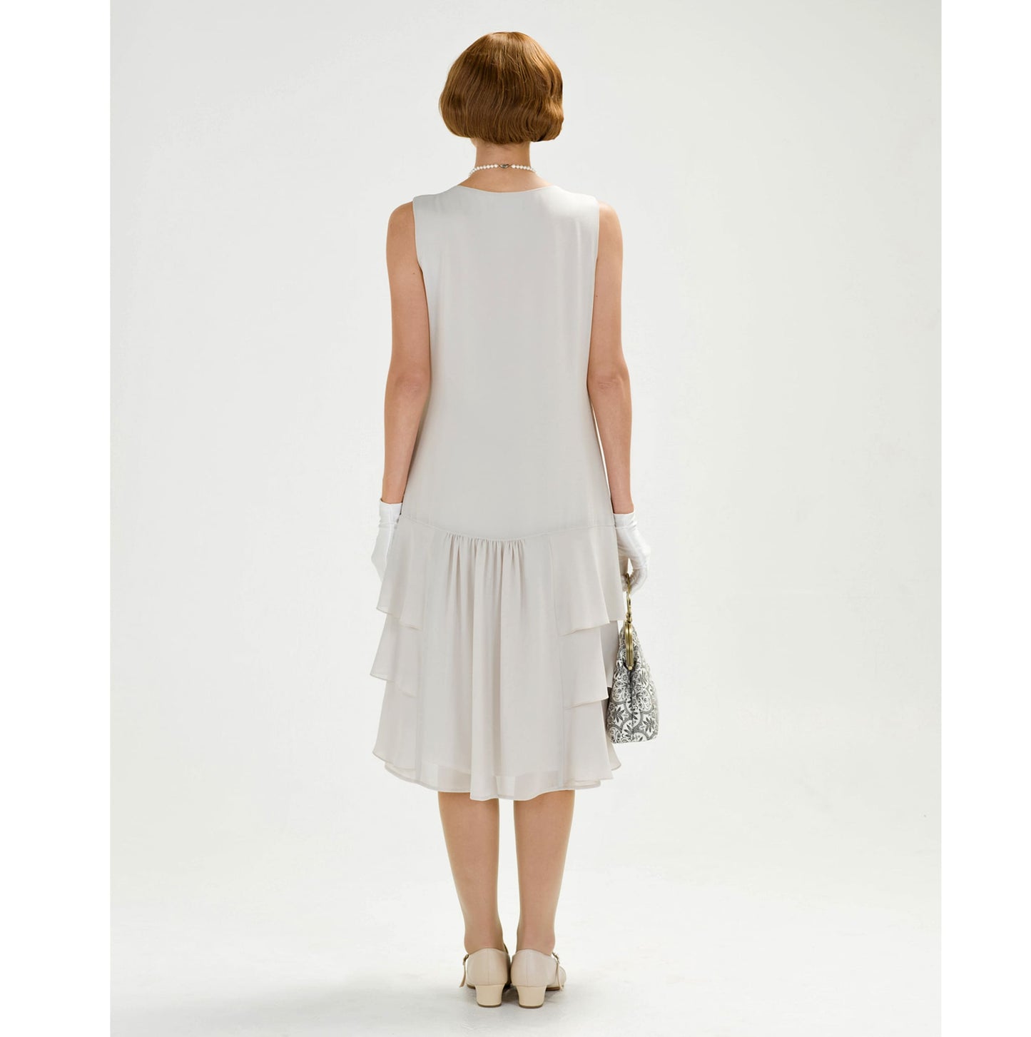 1920s Great Gatsby dress in bleached linen color with tiered skirt