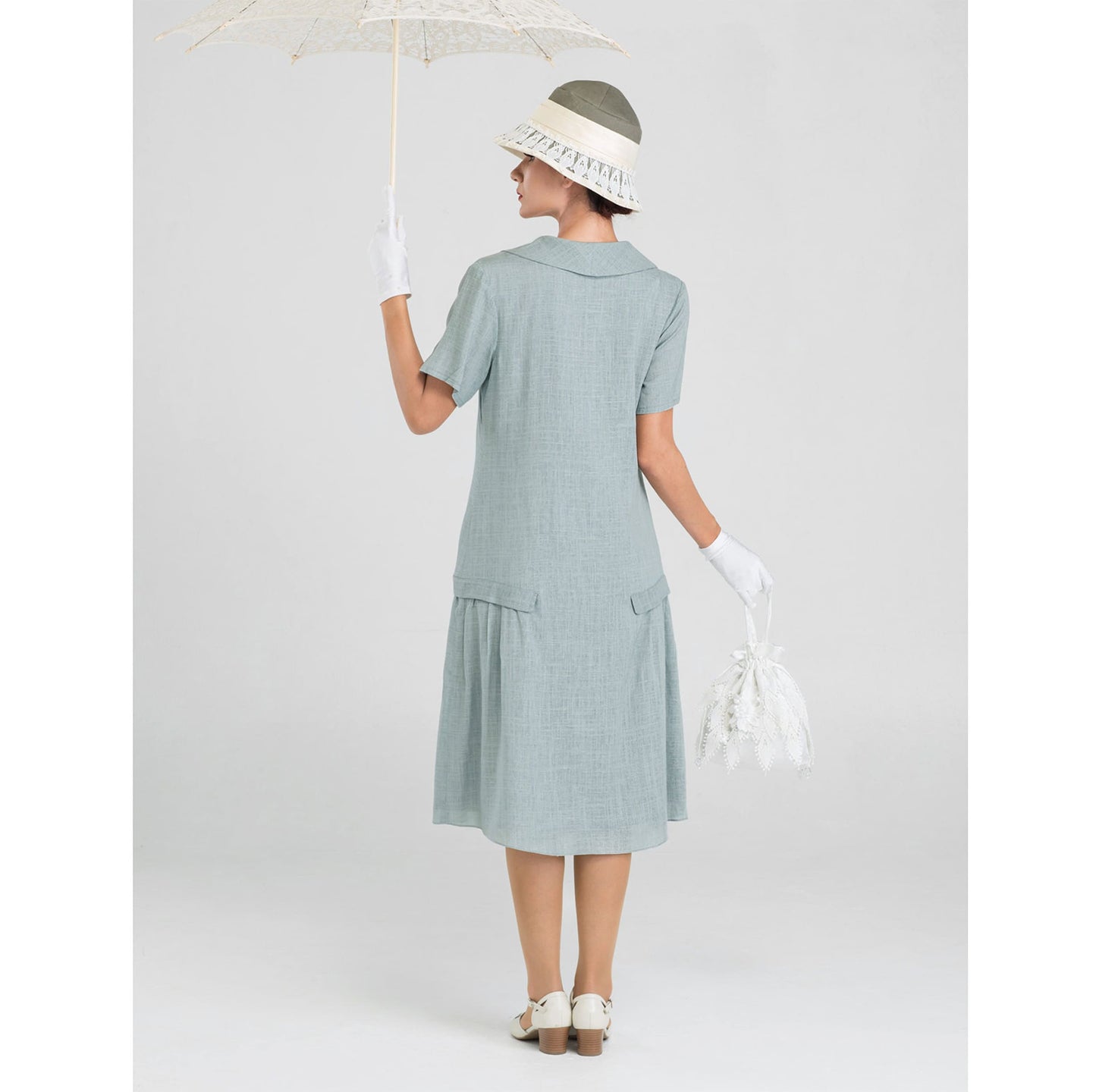 1920s linen dress in grey with puritan collar