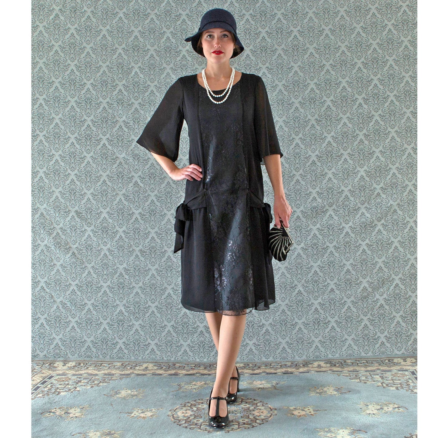 Black 1920s dress inspired by art deco fashion - a vintage-inspired Roaring Twenties dress