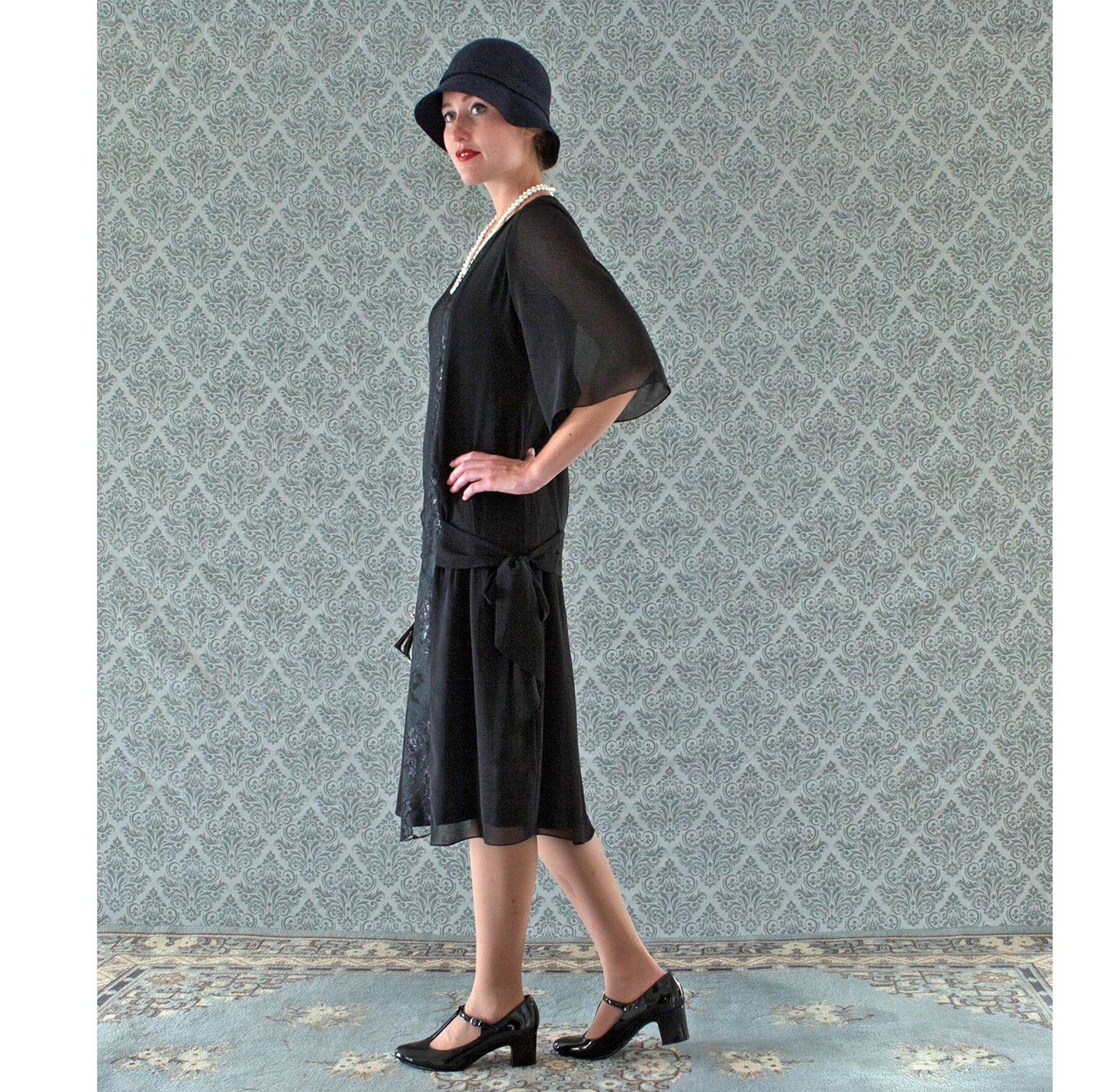 Black 1920s dress inspired by art deco fashion