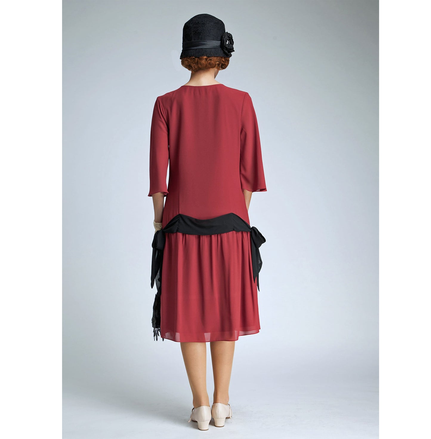 Great Gatsby dress in maroon red and black chiffon