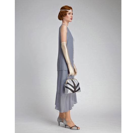 Grey Great Gatsby dress with asymmetrical skirt