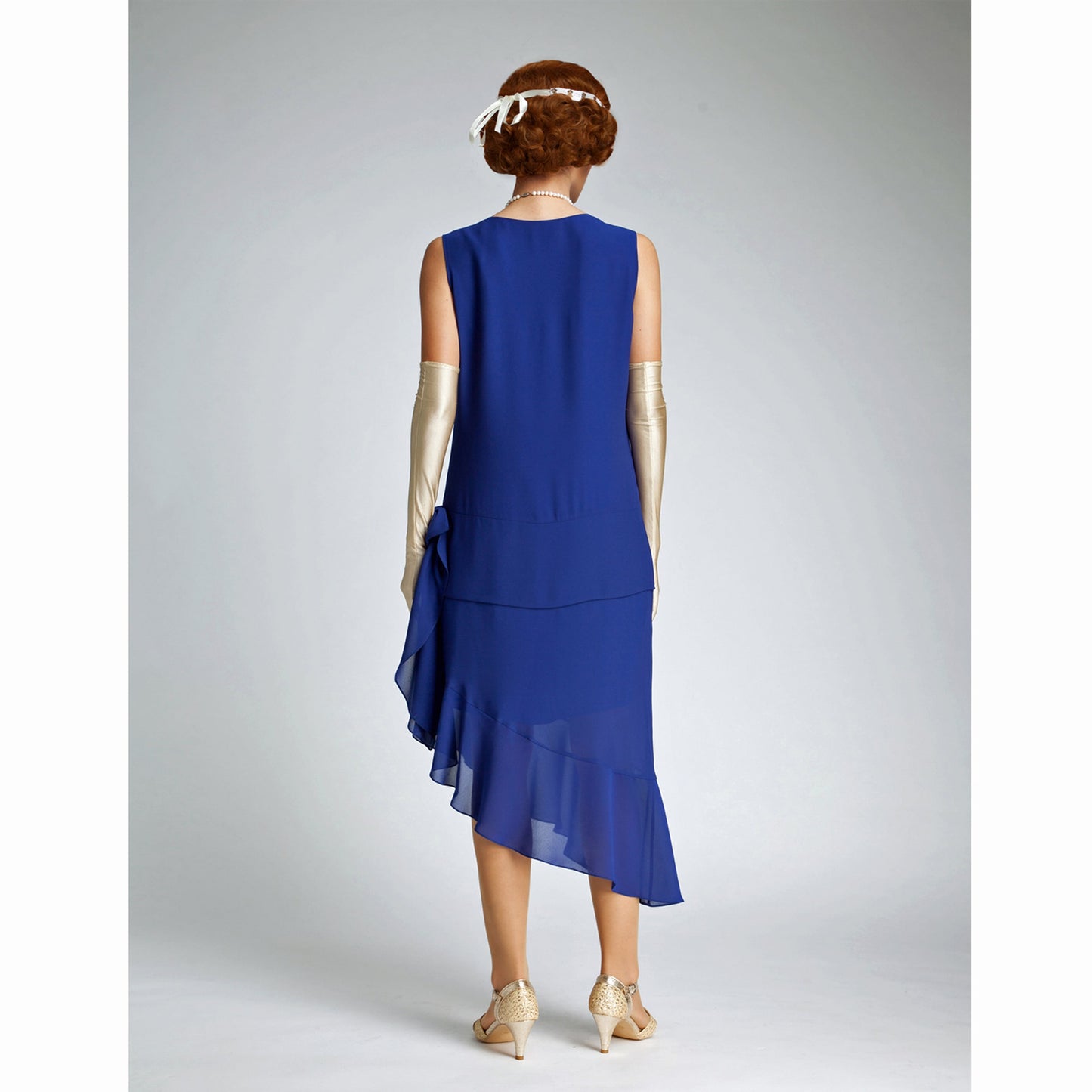 Gatsby dress with asymmetrical skirt in dark blue