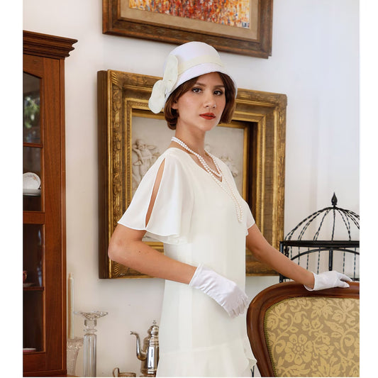 1920s high tea dress in cream with sweetheart neckline