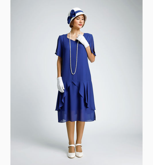 Dark blue 1920s dress with sweetheart neckline - a vintage-inspired Roaring Twenties dress