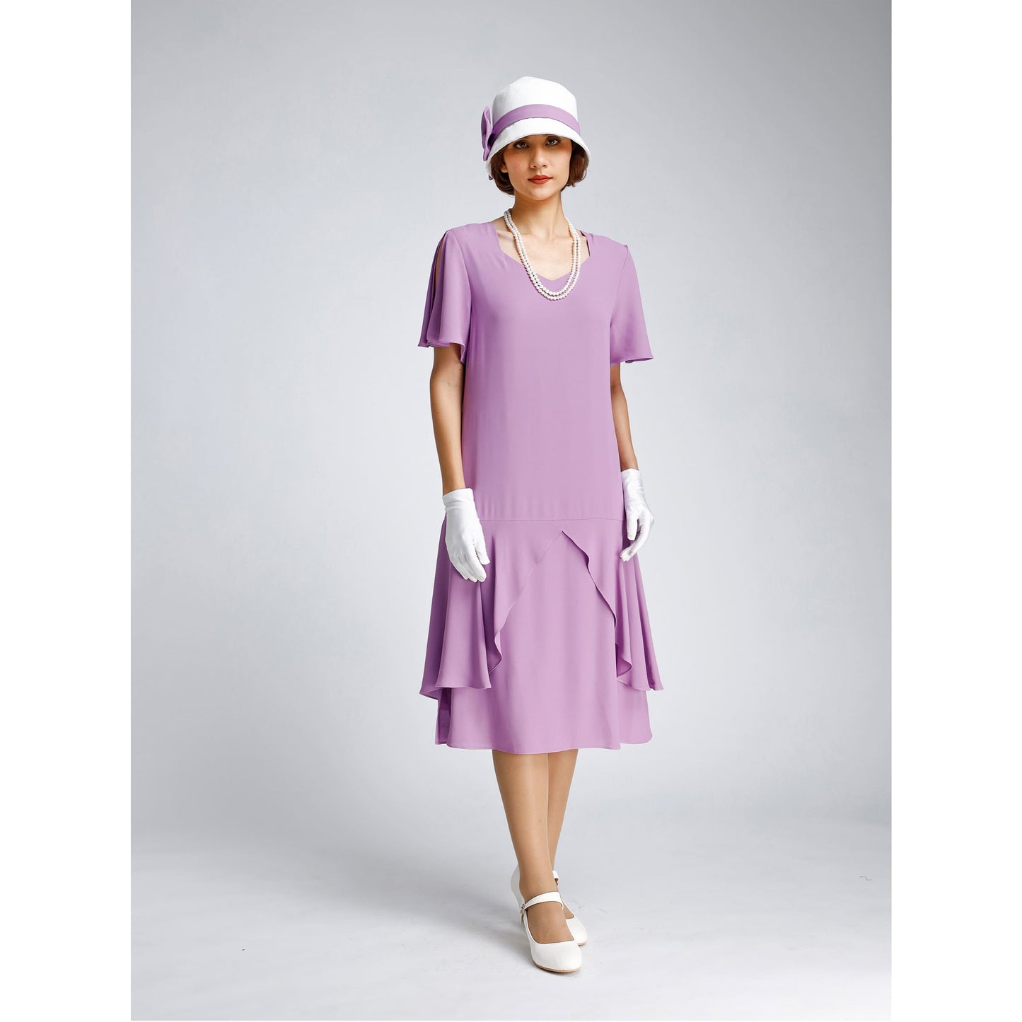 1920s Great Gatsby dress in lavender with sweetheart neckline