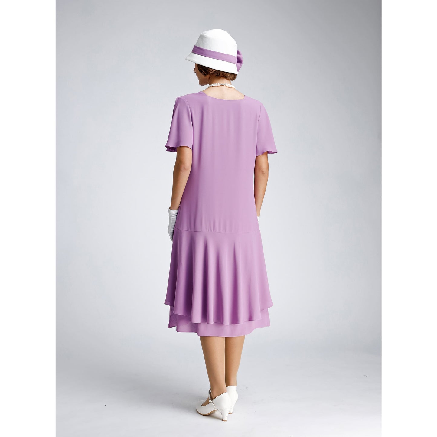 Great Gatsby dress in lavender color with sweetheart neckline