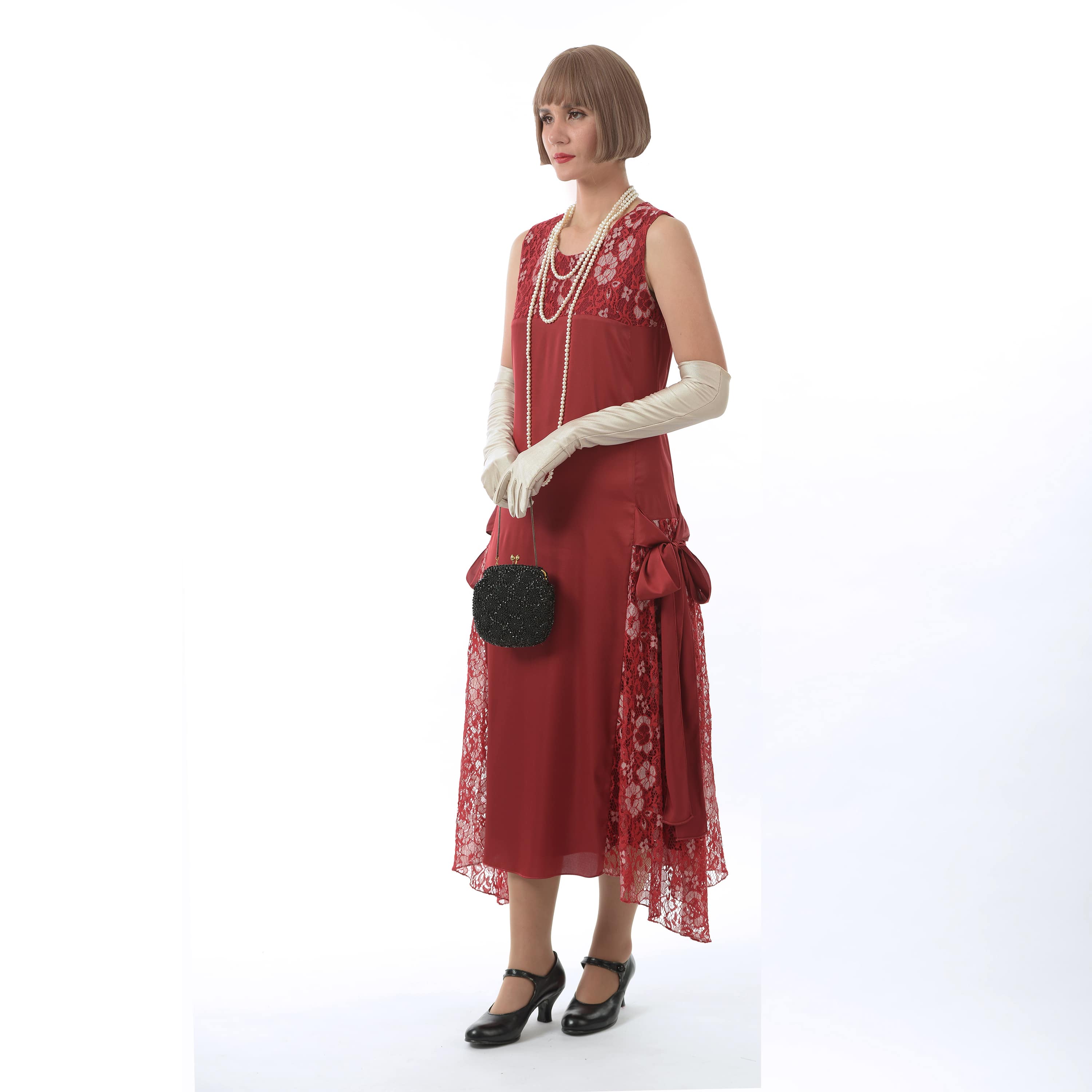 1920s flapper dress in dark red satin and lace LaVieDelight