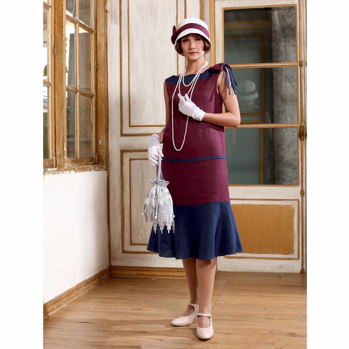 Great Gatsby burgundy linen jacket - or 2-piece ensemble with dress