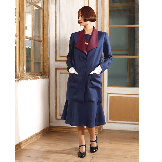 Great Gatsby navy blue linen jacket - or 2-piece ensemble with dress - a vintage-inspired Roaring Twenties dress
