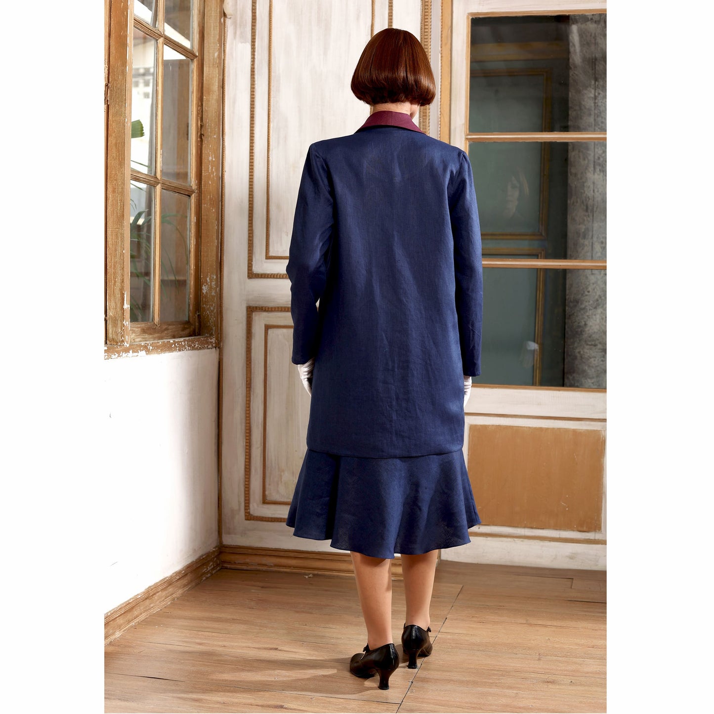 Great Gatsby navy blue linen jacket - or 2-piece ensemble with dress