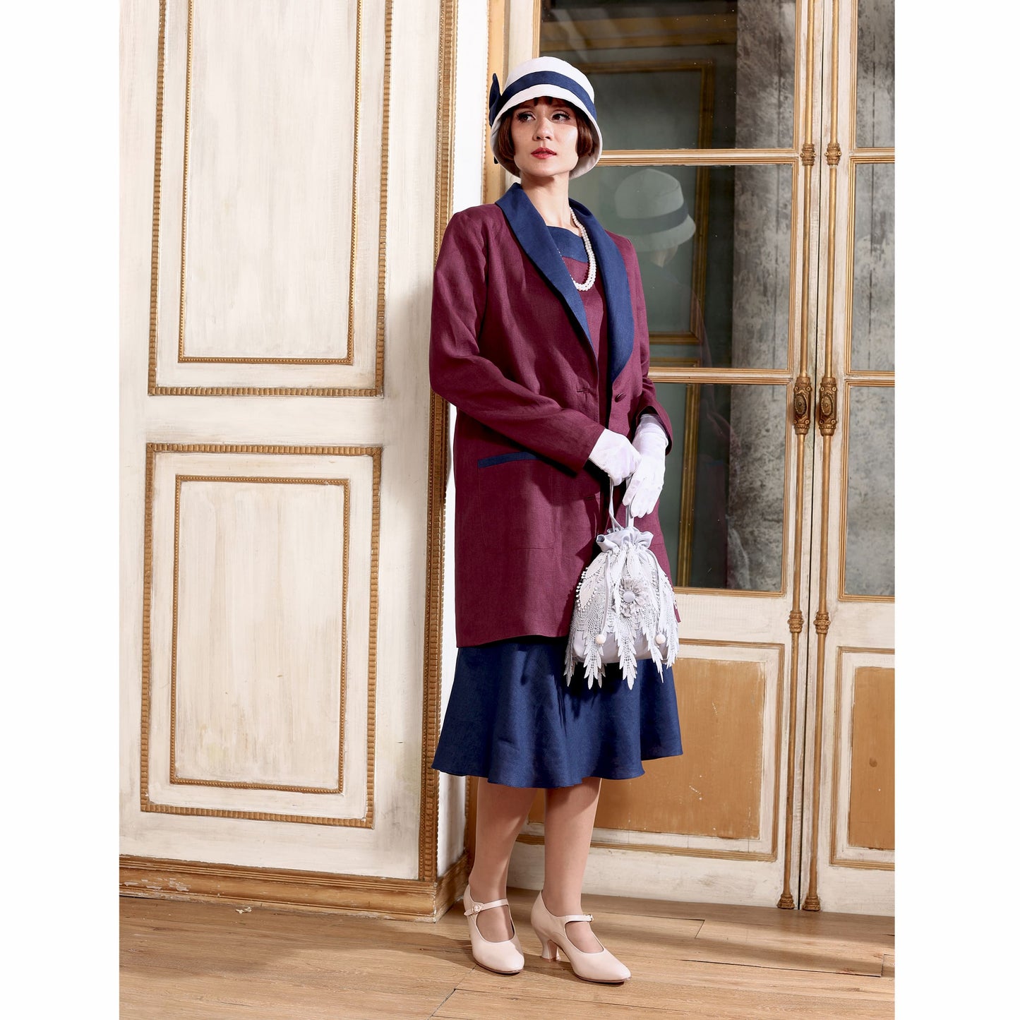 Great Gatsby burgundy linen jacket - or 2-piece ensemble with dress
