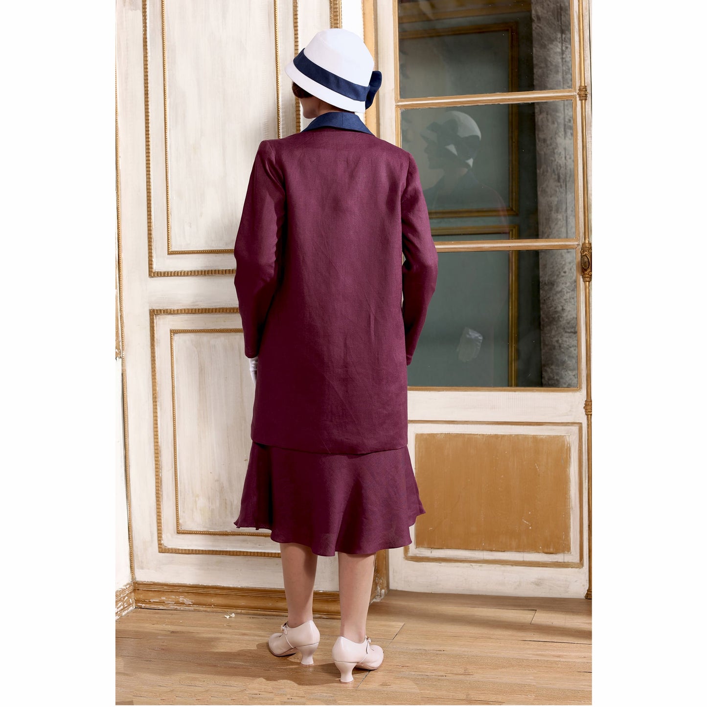 Great Gatsby burgundy linen jacket - or 2-piece ensemble with dress