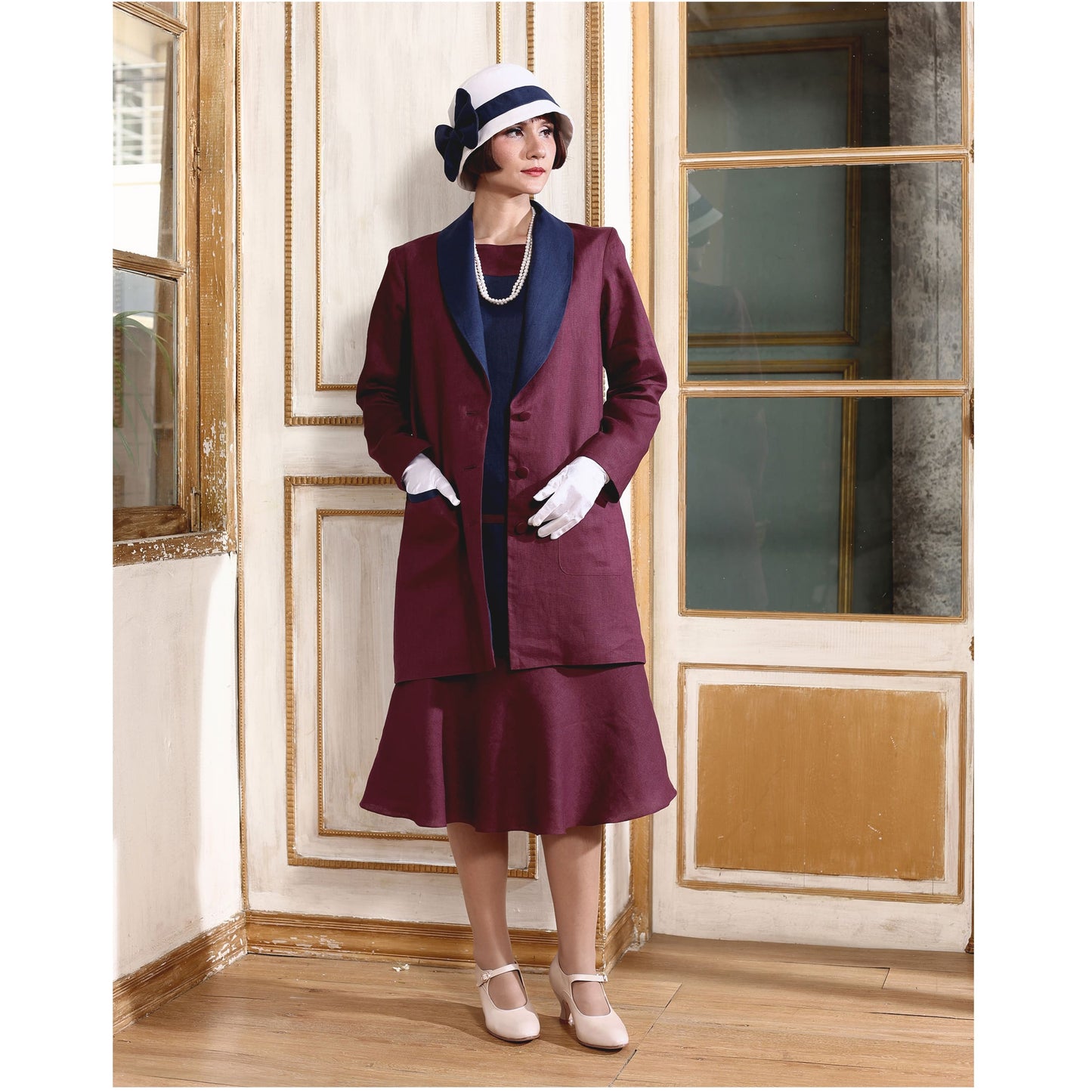 Great Gatsby burgundy linen jacket - or 2-piece ensemble with dress