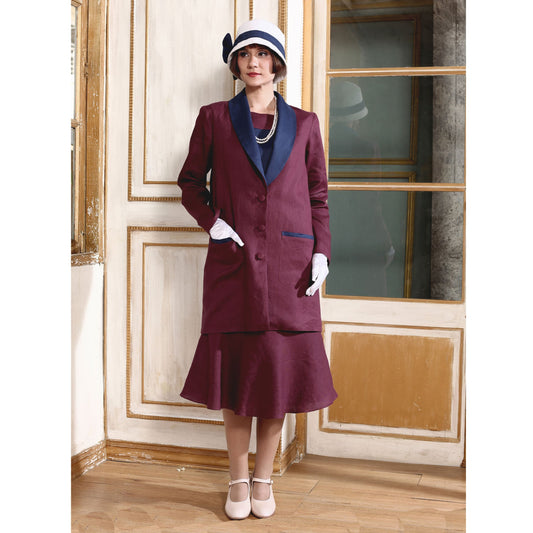 Great Gatsby burgundy linen jacket - or 2-piece ensemble with dress - a vintage-inspired Roaring Twenties jacket/dress