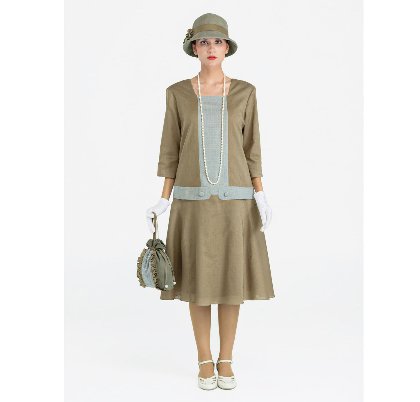 Green-ish brown Great Gatsby hat with cotton and linen