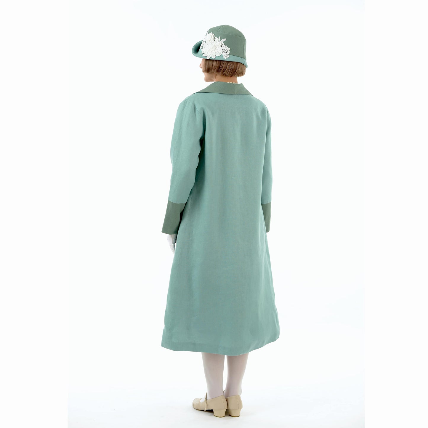 1920s daywear pastel blue summer linen coat with wing collar
