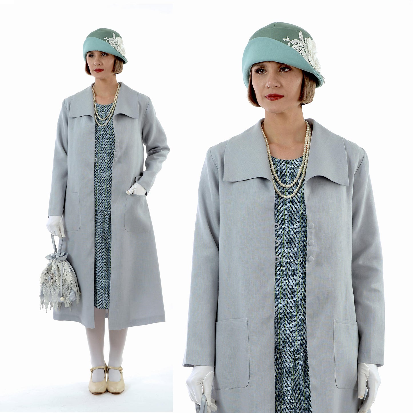 Simple and relaxed 1920s summer linen coat in light grey