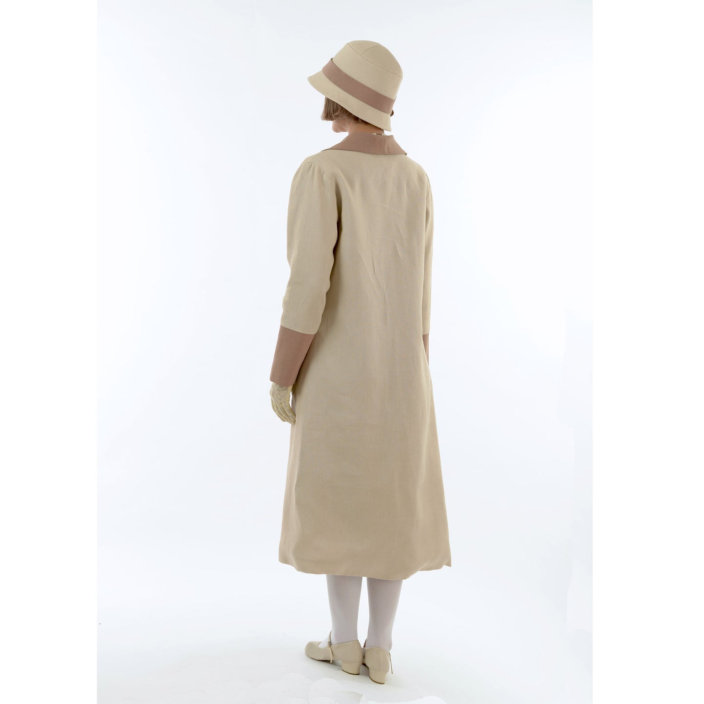 CLEARANCE: 2-toned light brown linen Great Gatsby coat with wing collar