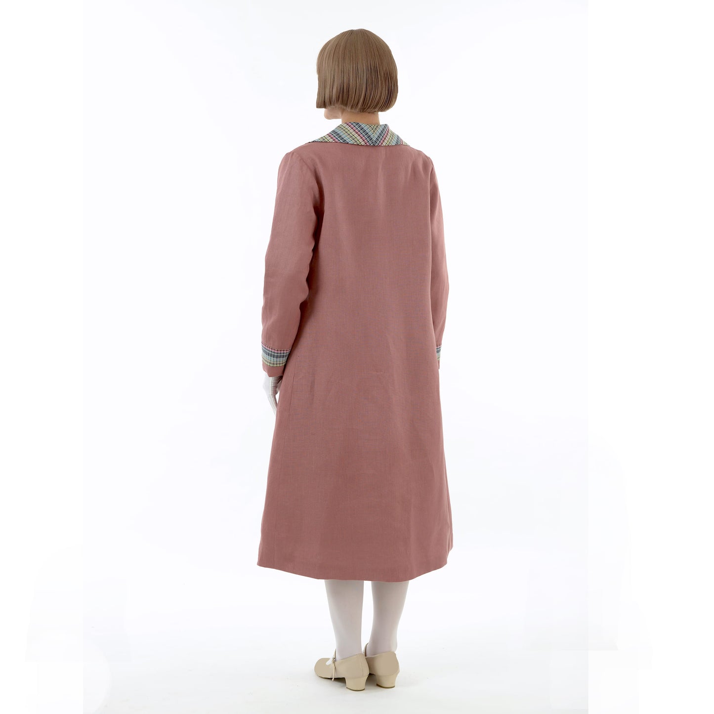 1920s summer coat made of linen fabric in coral clay color
