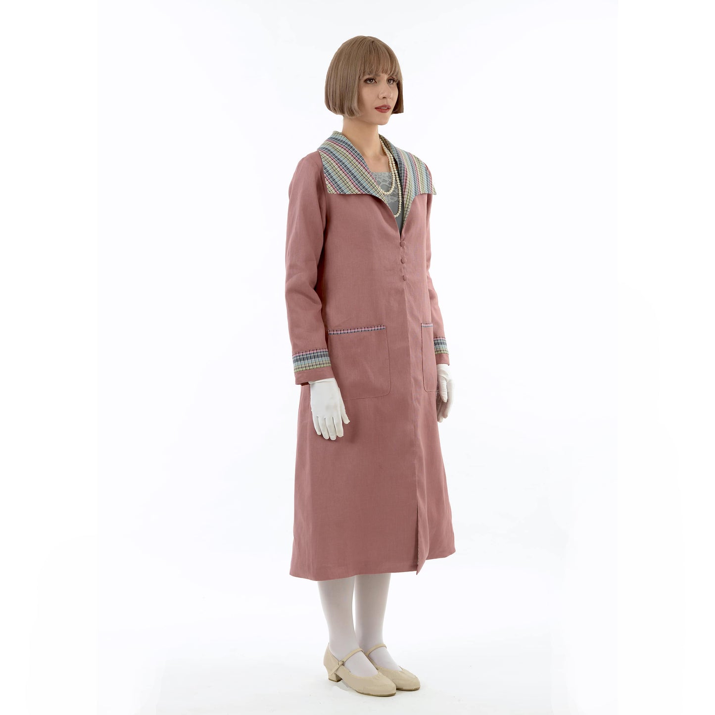 1920s summer coat made of linen fabric in coral clay color