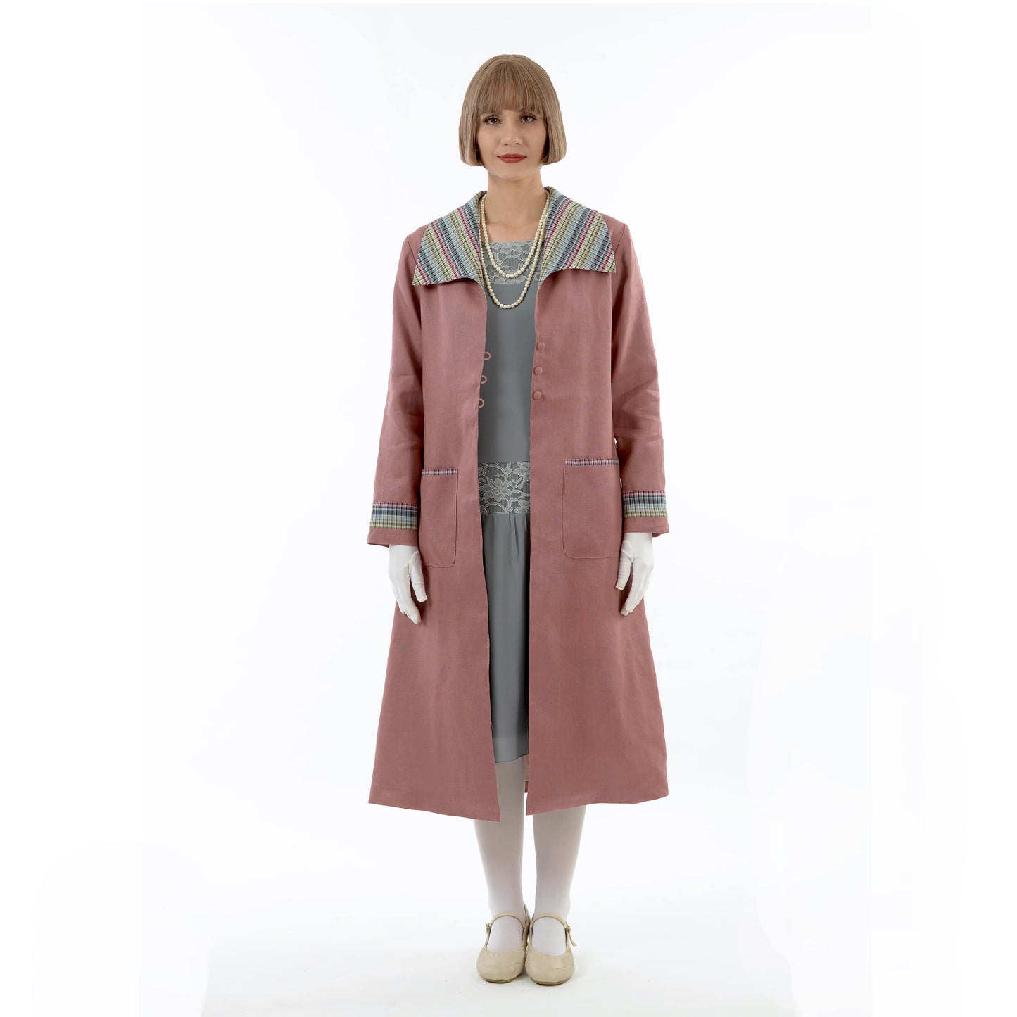 1920s summer coat made of linen fabric in coral clay color