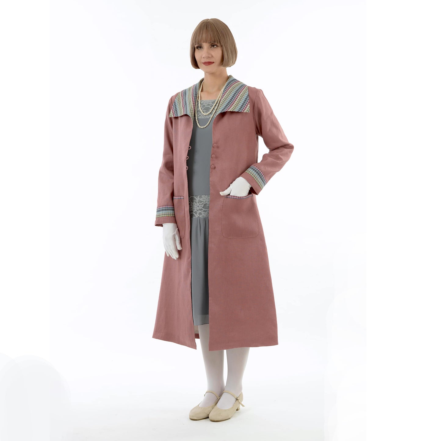 1920s summer coat made of linen fabric in coral clay color