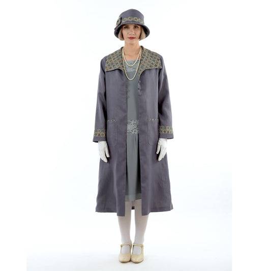 Dark grey linen Great Gatsby coat. This 1920s coat can be worn as a summer flapper jacket or 1920s fashion summer overcoat.