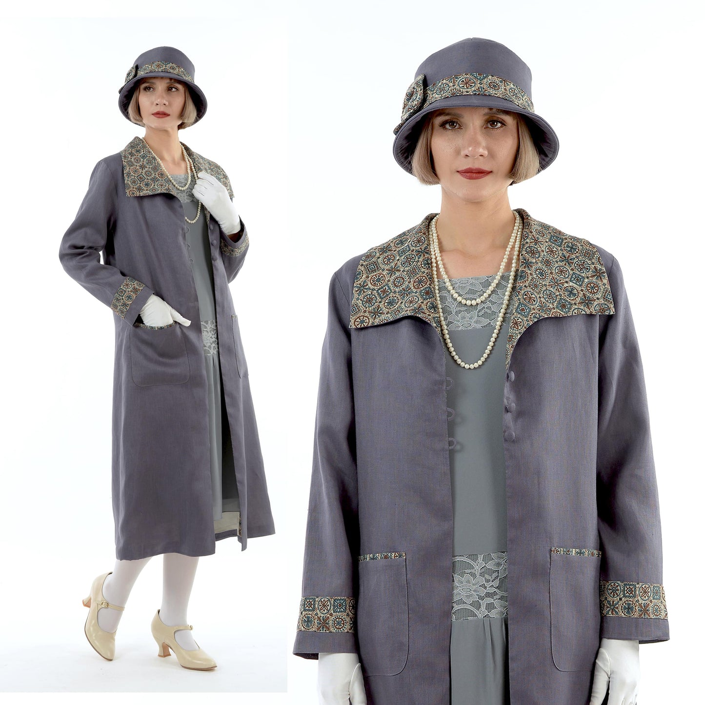 Great Gatsby linen day coat in muted dark grey