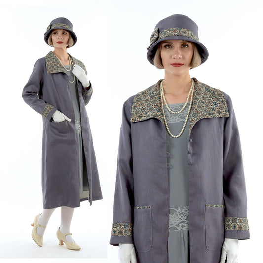 CLEARANCE: Great Gatsby linen day coat in muted dark grey