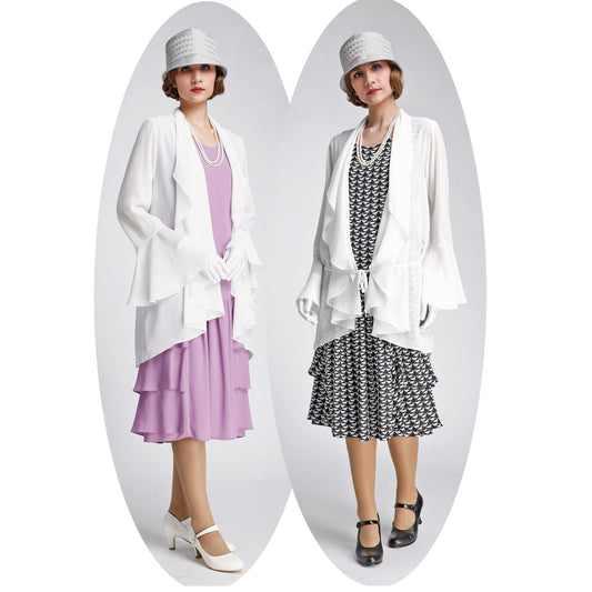Downton Abbey high tea jacket in off white with cascade collar