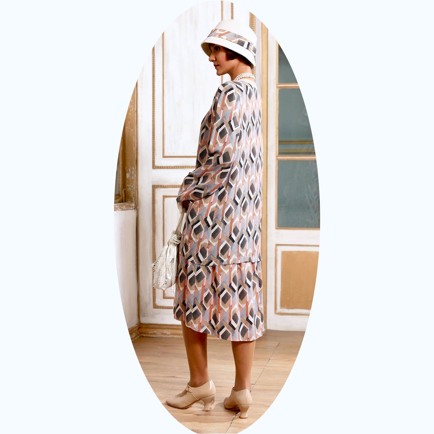 1920s jacket - or 2-piece ensemble with dress- in nude chiffon/amunzen print