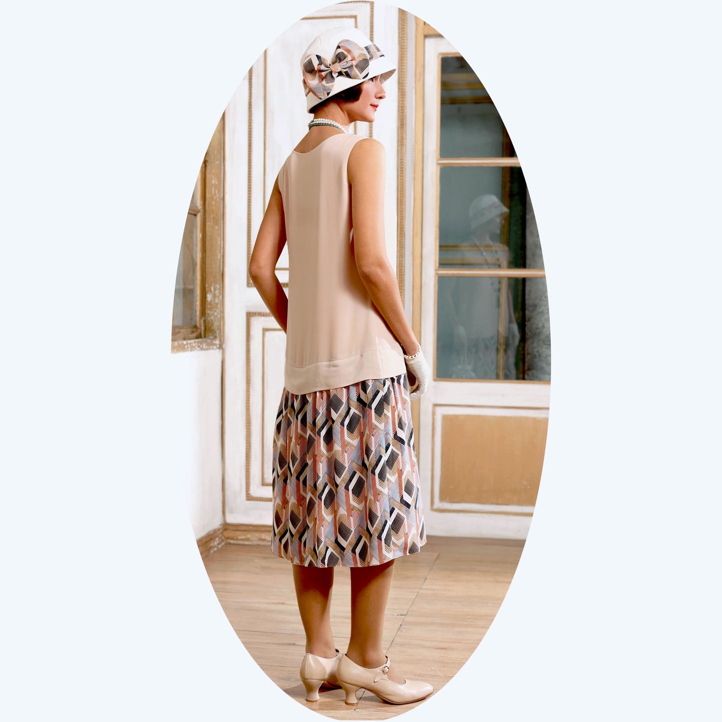 1920s jacket - or 2-piece ensemble with dress- in nude chiffon/amunzen print