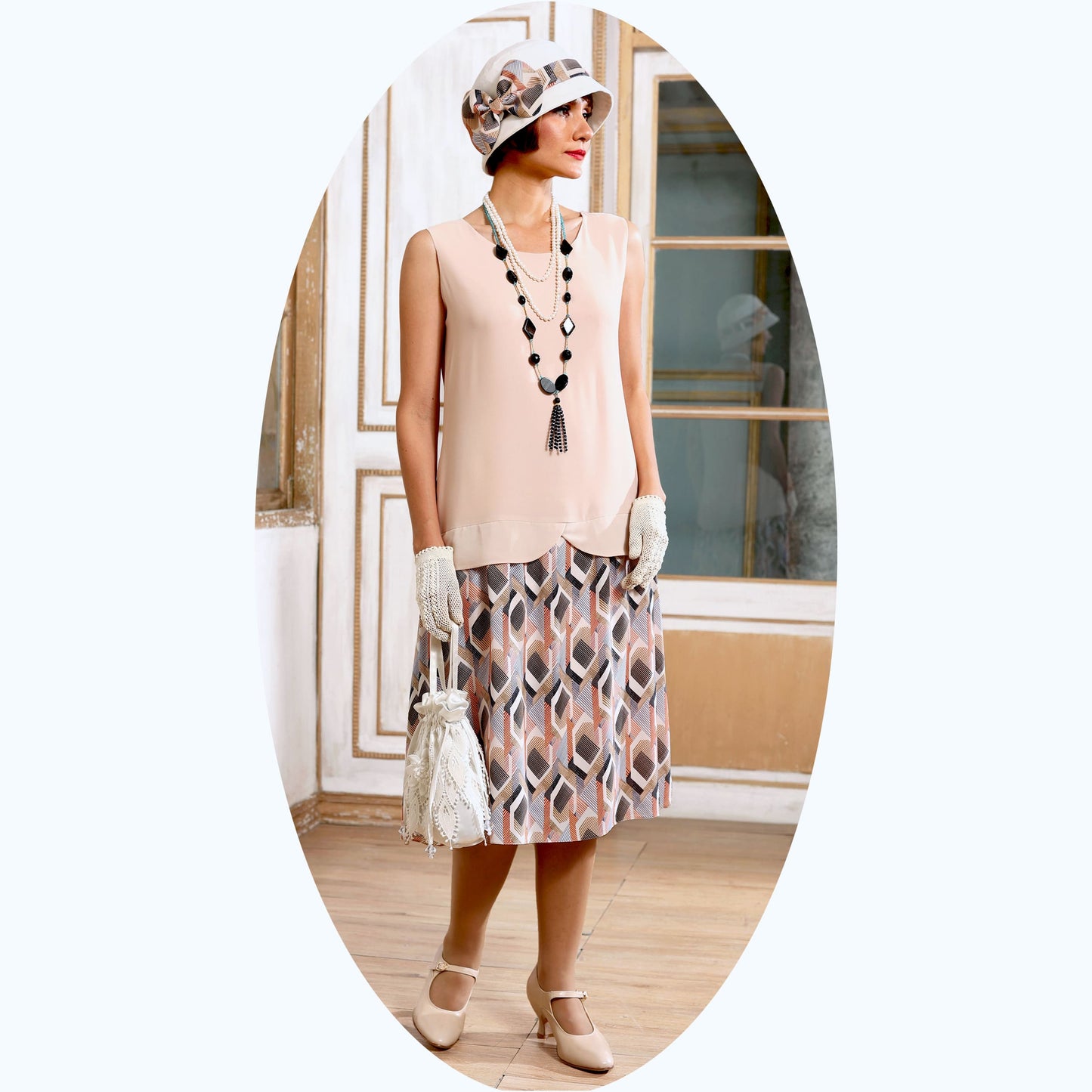 1920s jacket - or 2-piece ensemble with dress- in nude chiffon/amunzen print