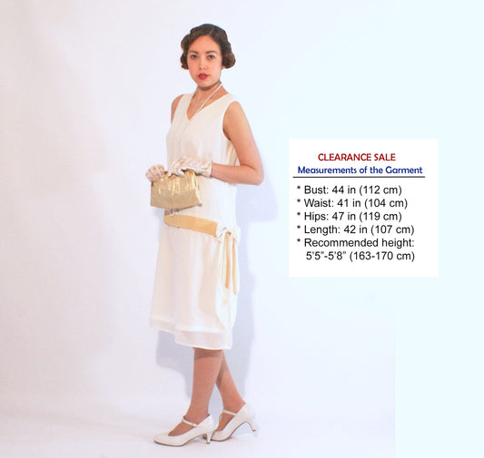CLEARANCE: 1920s inspired flapper dress made of off-white chiffon wth pale marigold details