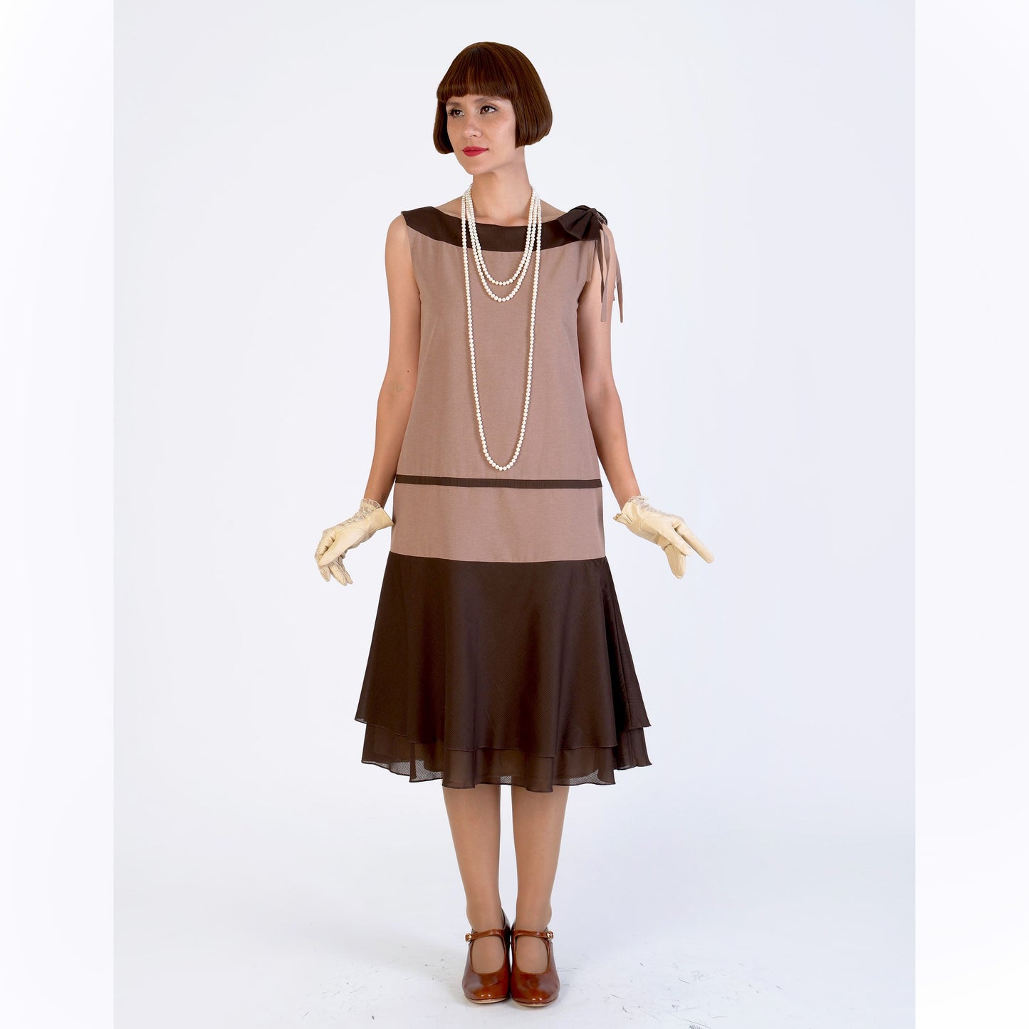 Gatsby jacket- or 2-piece ensemble with dress- in 2-toned brown cotton