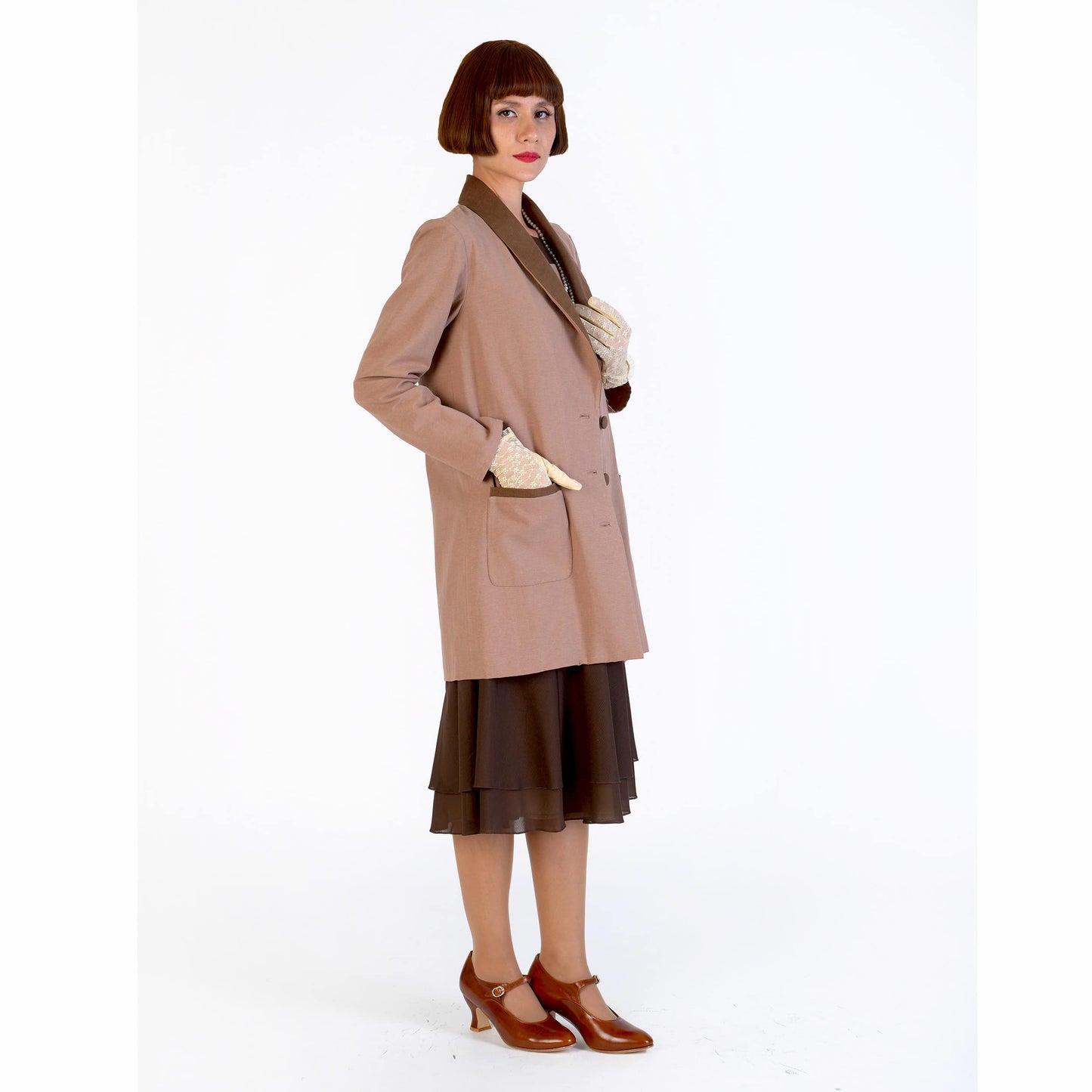 Gatsby jacket- or 2-piece ensemble with dress- in 2-toned brown cotton