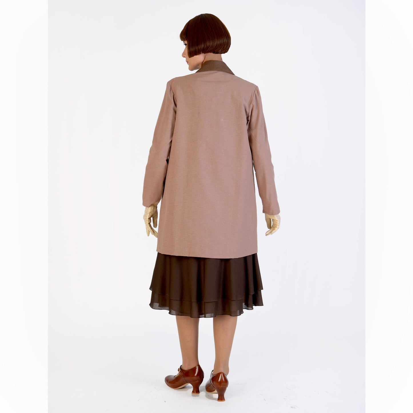 Gatsby jacket- or 2-piece ensemble with dress- in 2-toned brown cotton