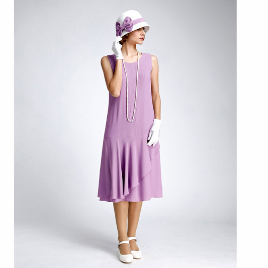 Lavender crepe georgette 1920s dress with a ruffled skirt detail - a vintage-inspired Roaring Twenties dress