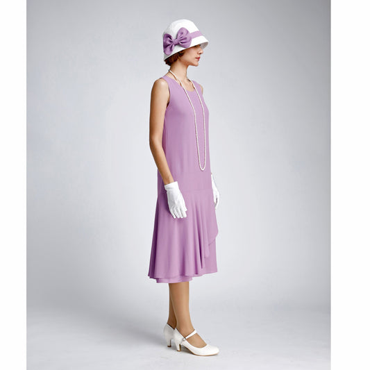 Lavender crepe georgette 1920s dress with a ruffled skirt detail