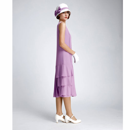 Purple 1920s-inspired dress with tiered skirt