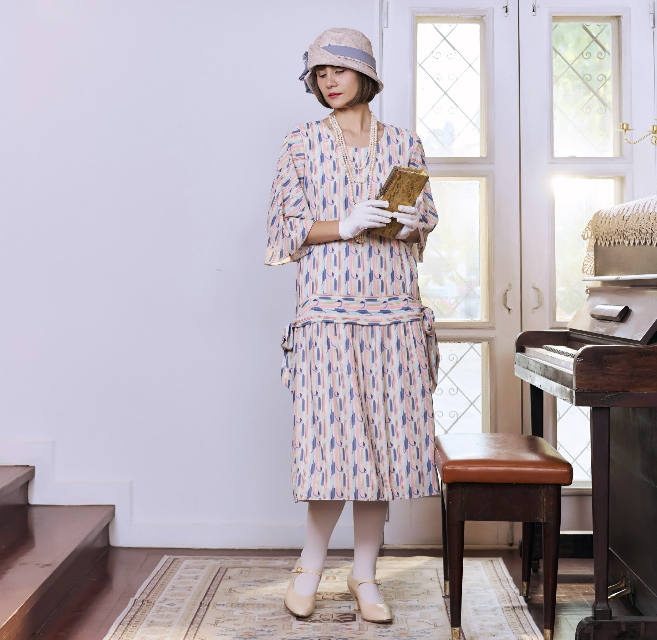 Art deco chiffon flapper dress with elbow sleeves  LaVieDelight
