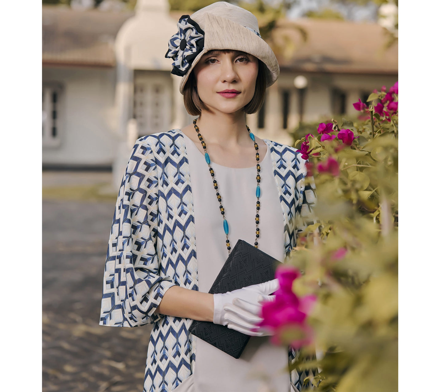 CLEARANCE: Chiffon Art Deco fashion dress with elbow sleeves