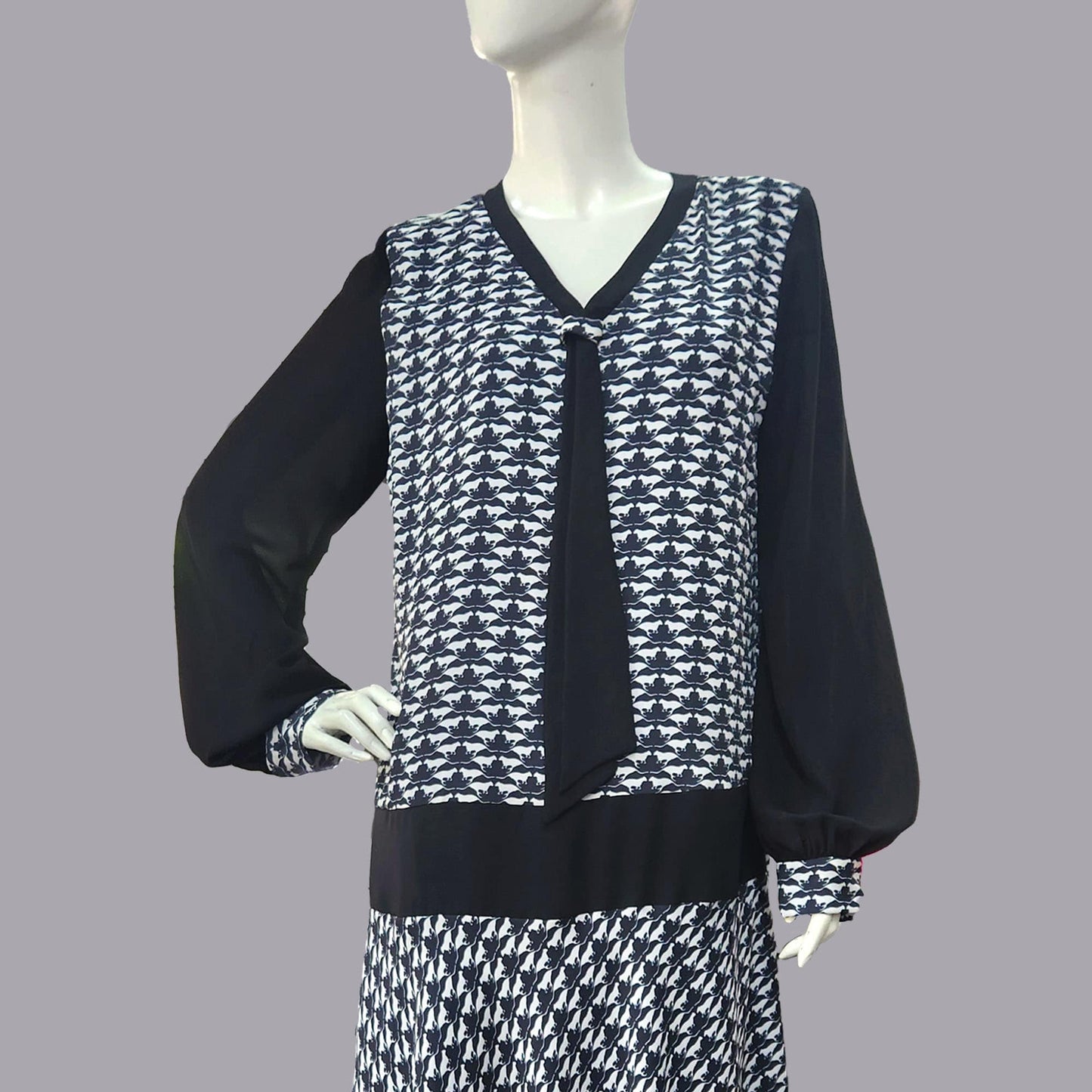 Authentic 1920s Dress in Geometric Black and White Deco Print